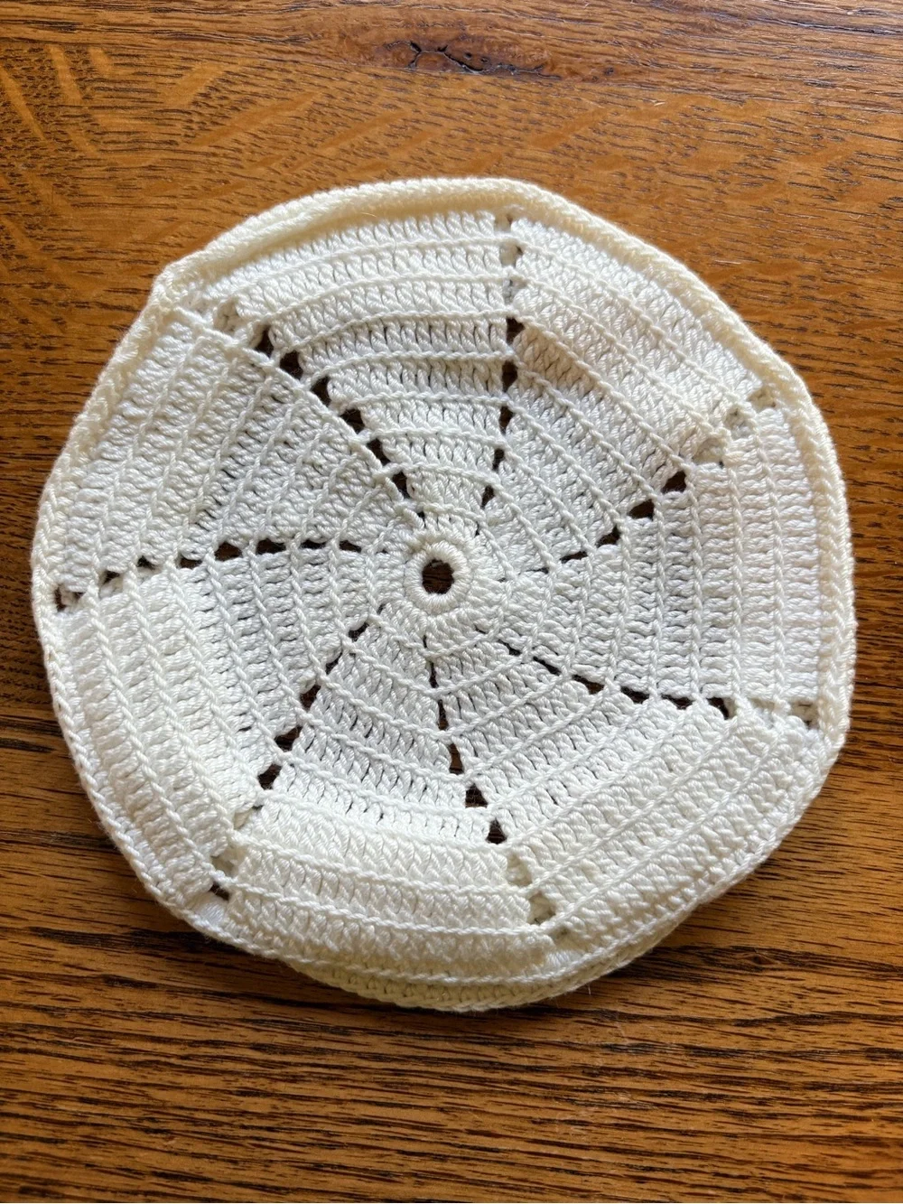 VTG Handmade Crocheted Round hat- baby boy - white